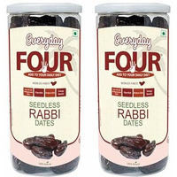 Everyday Four Seedless Rabbi Dates | 800G Natural Dried Dates | Rabbi Dates Khari Foods | No Added Sugar, Gluten Free Khajoor | Healthy Snacks, Dry Fruits For Daily Diet(Pack Of 2, 400G Each)