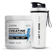 Wellcore - Micronised Creatine Monohydrate (83 Servings, Unflavoured) + Premium Steel Shaker | Enhanced Muscle Growth & Fast Recovery | Trustified Certified
