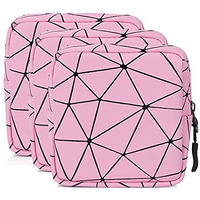 House Of Quirk Faux Leather Sanitary Napkin Storage Bag Menstrual Cup Pouch Portable Pads With Zipper Feminine Menstruation First Period Bags (Pack Of 3, Pink)