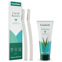 Femisafe Women's Facial Razor & Valoisa Aloevera Gel | Easy, Safe & Painless Hair Removal | For Facial Hair & Bikini Area | Soothes Body & Moisturizes Skin After Shave (Pack Of 2 Razors+Aloe Gel)