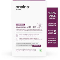 Origins Nutra Magnesium + D3 + K2-7 For Women | Supports Bone Health, Hormonal Balance, And Migraine Relief | Eases Leg Cramps | Five Magnesium Salts, Noval Vitamin K2-7, Vitashine D3 | Gmp Certified | 56 Veg Capsules