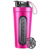 Myburrgh Steel Visible Window Bottles For Protein Shaker For Gym Mens Protein Bottle 850 Ml Shaker (Pack Of 1, Light Pink, Tritan)