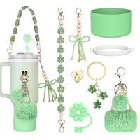 Hasthip For Stanley Cup 40Oz/30Oz Fashion Accessories & Charm Kit Set Of 8Pcs Stanley Cup Accessories Crochet Bottle Hand Strap Flower Straw Cap, Decorative Charm, Silicone Bottom Boot