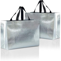 Drapme Large Size Pack Of 30 Pcs Glossy Metallic Laminated Non-Woven Reusable Eco-Friendly Party Return Gift Bags (Silver) (Large 17X12X5 Inch)