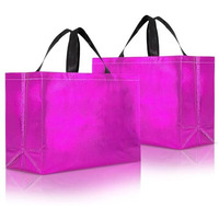 Drapme Large Size Pack Of 50 Pcs Glossy Metallic Laminated Non-Woven Reusable Eco-Friendly Party Return Gift Bags (Hot Pink) (Large 17X12X5 Inch)