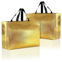 Drapme Large Size Pack Of 30 Pcs Glossy Metallic Laminated Non-Woven Reusable Eco-Friendly Party Return Gift Bags (Golden) (Large 17X12X5 Inch)