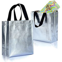 Drapme Small Size Pack Of 30 Pcs Glossy Metallic Laminated Non-Woven Reusable Eco-Friendly Party Return Gift Bags (Silver) (Small 9.5X10X4 Inch)