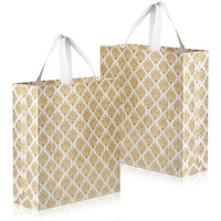 Drapme Festive Special Reusable Non-Woven Laminated Gift Bags, Wedding Gifts, Shagun, Saree, Mithai, Jewellery, Traditional Gifting Carry Bag (Medium - 12X13X4, White, Pack Of 50)
