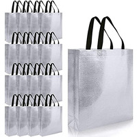 Drapme Medium Size Pack Of 20 Pcs Glossy Metallic Laminated Non-Woven Reusable Eco-Friendly Party Return Gift Bags (Silver) (Medium 12X13X4 Inch)