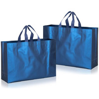 Drapme Large Size Pack Of 5 Pcs Matt Metallic Laminated Non-Woven Reusable Eco-Friendly Party Return Gift Bags (Navy Blue) (Large 17X12X5 Inch)