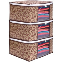 Homfil Brand - Laxis Saree Covers With Zip Non-Woven Printed Saree Cover/Saree Organizer For Wardrobe/Cloth Storage With Transparent Window/Saree Bags Storage/Clothes Organizer (Brown- Pack Of 3)