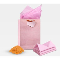 Kidsywinsy Pack Of 5 Pastel Pink Gift Bag (Small,7 * 3 * 10.5 Inches) With Tissue & Thank You Card - Paper Gift Bags | Return Gift Bags For Pooja, Baby Shower, Festive Gifting, Birthday, Wedding