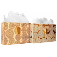 Kidsywinsy Pack Of 5 Bronze Vintage Foil Gift Bag (Large,16 * 5 * 11 Inches) With Tissue & Thank You Card-Paper Gift Bags | Return Gift Bags For Baby Shower, Festive Gifting, Birthday, Wedding