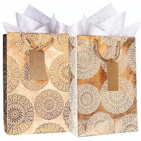 Kidsywinsy Pack Of 20 Bronze Vintage Foil Gift Bag (Small,7 * 3 * 10.5 Inches) With Tissue & Thank You Card-Paper Gift Bags | Return Gift Bags For Baby Shower, Festive Gifting, Birthday, Wedding