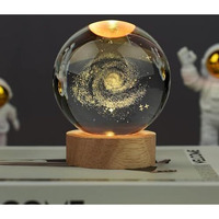 Desidiya Galaxy 3D Crystal Ball Night Light With Wooden Base - Led Usb Table Lamp For Kids, Teens, And Home Decor