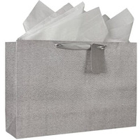 Kidsywinsy Pack Of 10 Silver Embossed Gift Bag (Large,16 * 5 * 11 Inches) With Tissue & Thank You Card-Paper Gift Bags | Return Gift Bags For Pooja, Baby Shower, Festive Gifting, Birthday, Wedding