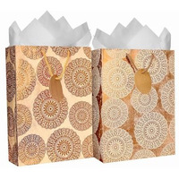 Kidsywinsy Pack Of 5 Bronze Vintage Foil Gift Bag (Medium,8.65 * 3 * 12 Inches) With Tissue & Thank You Card-Paper Gift Bags | Return Gift Bags For Baby Shower, Festive Gifting, Birthday, Wedding