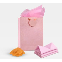 Kidsywinsy Pack Of 5 Pastel Pink Gift Bag (Medium,8.65 * 3 * 12 Inches) With Tissue & Thank You Card - Paper Gift Bags | Return Gift Bags For Pooja, Baby Shower, Festive Gifting, Birthday, Wedding