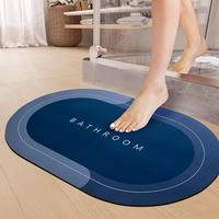 Sittella 2 Pieces (3.5Mm) Anti-Skid Water Soaking Oval Bathroom Print Rubber Mat, Water Absorbent Mat (40X60Cm) Blue