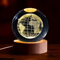 Desidiya 3D Globe Crystal Ball Night Light With Wooden Base - Led Usb Table Lamp For Kids, Teens, And Home Decor