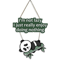 Artvibes Lazy Panda Printed Wooden Wall Hanging With Quotes For Home Decor | Office | Gifts | Living Room | Bedroom | Wooden Decorative Items | Modern Painting | Artworks Decoration (Wh_5701N)