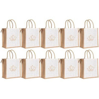 Soman Jute Ecofriendly Return Gift Bags Lotus With Zip White Natural Pack Of 10 Bags