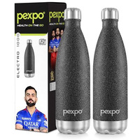 Pexpo Electro 1000 Hot & Cold Isi Certified Flask | Stainless Steel Water Bottle - 980Ml, Black, Pack Of 2 | Thermoflask | Office Bottle | Workout | Travelling | Home