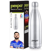 Pexpo Electro Pro Hot & Cold Isi Certified With Jute Bag | Stainless Steel Water Bottle - 750Ml Silver | Thermoflask | Office Bottle | Workout | Travelling | Home | Rcb Edition