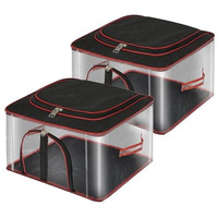 Storite 2 Pack Nylon 33 L Pvc Transparent Clothes Storage Bags/Saree Covers With Zip For Storage Specially Design For Woman Dresses,Sarees,Lehngas For Wardrobe Organizer(Redblack, 45 X30X26 Cm)