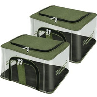 Storite 2 Pack Nylon 33 L Pvc Transparent Moisture Proof Storage Box For Clothes Closet Wardrobe Organizer For Clothes Saree Bags With Carry Handle - (Darkgreen, 44 X 31 X 24 Cm)