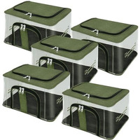 Storite 5 Pack Nylon 33 L Pvc Transparent Moisture Proof Storage Box For Clothes Closet Wardrobe Organizer For Clothes Saree Bags With Carry Handle - (Darkgreen, 44 X 31 X 24 Cm)