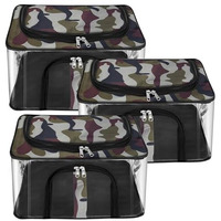 Storite 3 Pack Nylon 33 L Military Print Transparent Moisture Proof Storage Box For Clothes Closet Wardrobe Organizer For Clothes Saree Bags With Carry Handle - (44 X 31 X 24 Cm)