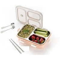 Brand Conquer Lunch Box 3 Compartment Leak-Proof Bpa Free Stainless Steel For School, Lunch Box For School & Office With A Fork, A Spoon And A Pair Of Chopsticks (3 Compartment, Pink), 900Ml