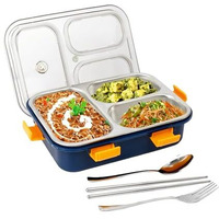 Brand Conquer Lunch Box 3 Compartment Leak-Proof Bpa Free Stainless Steel For School, Lunch Box For School & Office With A Fork, A Spoon And A Pair Of Chopsticks (3 Compartment, Blue)
