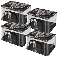 Storite 4 Pack Nylon 33 L Military Print Transparent Moisture Proof Storage Box For Clothes Closet Wardrobe Organizer For Clothes Saree Bags With Carry Handle - (44 X 31 X 24 Cm)