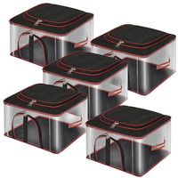 Storite 5 Pack Nylon 33 L Pvc Transparent Clothes Storage Bags/Saree Covers With Zip For Storage Specially Design For Woman Dresses,Sarees,Lehngas For Wardrobe Organizer(Redblack, 45 X30X26 Cm)