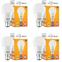 Wipro Garnet 9W Led Bulb For Home & Office |Warm White (2700K) | B22 Base|220 Degree Light Coverage |4Kv Surge Protection |400V High Voltage Protection |Energy Efficient | Pack Of 4