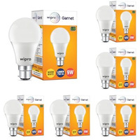Wipro Garnet 9W Led Bulb For Home & Office |Warm White (2700K) | B22 Base|220 Degree Light Coverage |4Kv Surge Protection |400V High Voltage Protection |Energy Efficient | Pack Of 6