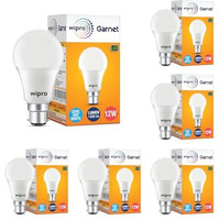 Wipro Garnet 12W Led Bulb For Home & Office |Cool Day White (6500K) | B22 Base|220 Degree Light Coverage |4Kv Surge Protection |400V High Voltage Protection |Energy Efficient | Pack Of 6