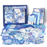 Vibevista Vintage Aesthetic Scrapbook Kit, 346 Pcs, A6 Grid Notebook, Washi , Envelopes, Scrapbook Papers, Folding Labels, Background Papers, Photo Frames, Calendar Stickers, Stickers (Blue Butterfly)