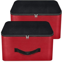 Storite 2 Pack Nylon Underbed Moisture Proof Wardrobe Organizer Storage Bag For Clothes With Zipper Closure And Handle Square - (Red & Black, 38.1X25.4X35 Cm)