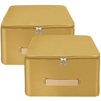 Storite 2 Pack Nylon Wardrobe Bag Underbed Moisture Proof Cloth Storage Organizer, Storage Box For Clothes Saree Bags With Zippered Closure & Handle (Mustard, 38X35.5X24 Cm) Square