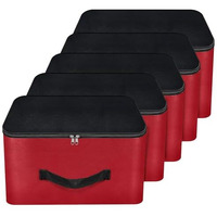 Storite 5 Pack Nylon Underbed Moisture Proof Wardrobe Organizer Storage Bag For Clothes With Zipper Closure And Handle Square - (Red & Black, 38.1X25.4X35 Cm)