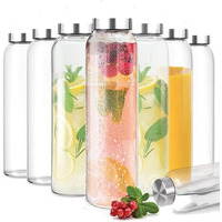 Glass Fridge Water Bottle With Steel Cap | Leak Proof & Break-Proof - Detox Water Bottle Glass | Wide Mouth & Easy To Clean | Best Usage For Office/School/College | Set Of 8, 800Ml | Clear