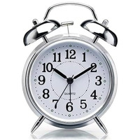 Cbk Table Clock Retro Twin Bell Metal Frame Alarm Clock With Night Backlight Function & Silent Motion, High Volume Bedside Luminous Alarm For Bedroom/Office (Silver Clock), Analog, 3.81 Cm