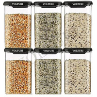 Volturi Air Tight Kitchen Containers Set Of 6, Kitchen Storage Box For Pulses, Cereals, Grains, Dry Fruits, Pantry Organization, Kitchen Accessories Items For Home, Food Grade (1200 Ml, Transparent)