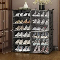 Aysis 12 Shelf Diy Shoe Rack Box Organizer ^ Multi-Purpose Plastic Shoe Rack For Home, Pp Plastic Home Shoe Rack With Door For Entryway, Chappal Slipper Shoe Standblack, 12-Shelf-4-Door