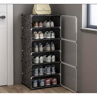 Aysis 6 Shelf Diy Shoe Rack Box Organizer ^ Multi-Purpose Plastic Shoe Rack For Home, Pp Plastic Home Shoe Rack With Door For Entryway, Chappal Slipper Shoe Standblack, 6-Shelf-3-Door