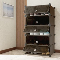 Aysis 5 Shelf Diy Shoe Rack Box Organizer ^ Multi-Purpose Plastic Shoe Rack For Home, Pp Plastic Home Shoe Rack With Door For Entryway, Chappal Slipper Shoe Standblack, 5-Shelf-5-Door