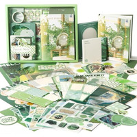 Vibevista Vintage Aesthetic Scrapbook Kit, 346 Pcs, A6 Grid Notebook, Washi , Envelopes, Scrapbook Papers, Folding Labels, Background Papers, Photo Frames, Calendar Stickers, Stickers (Poetry Of Misty Island,Green)